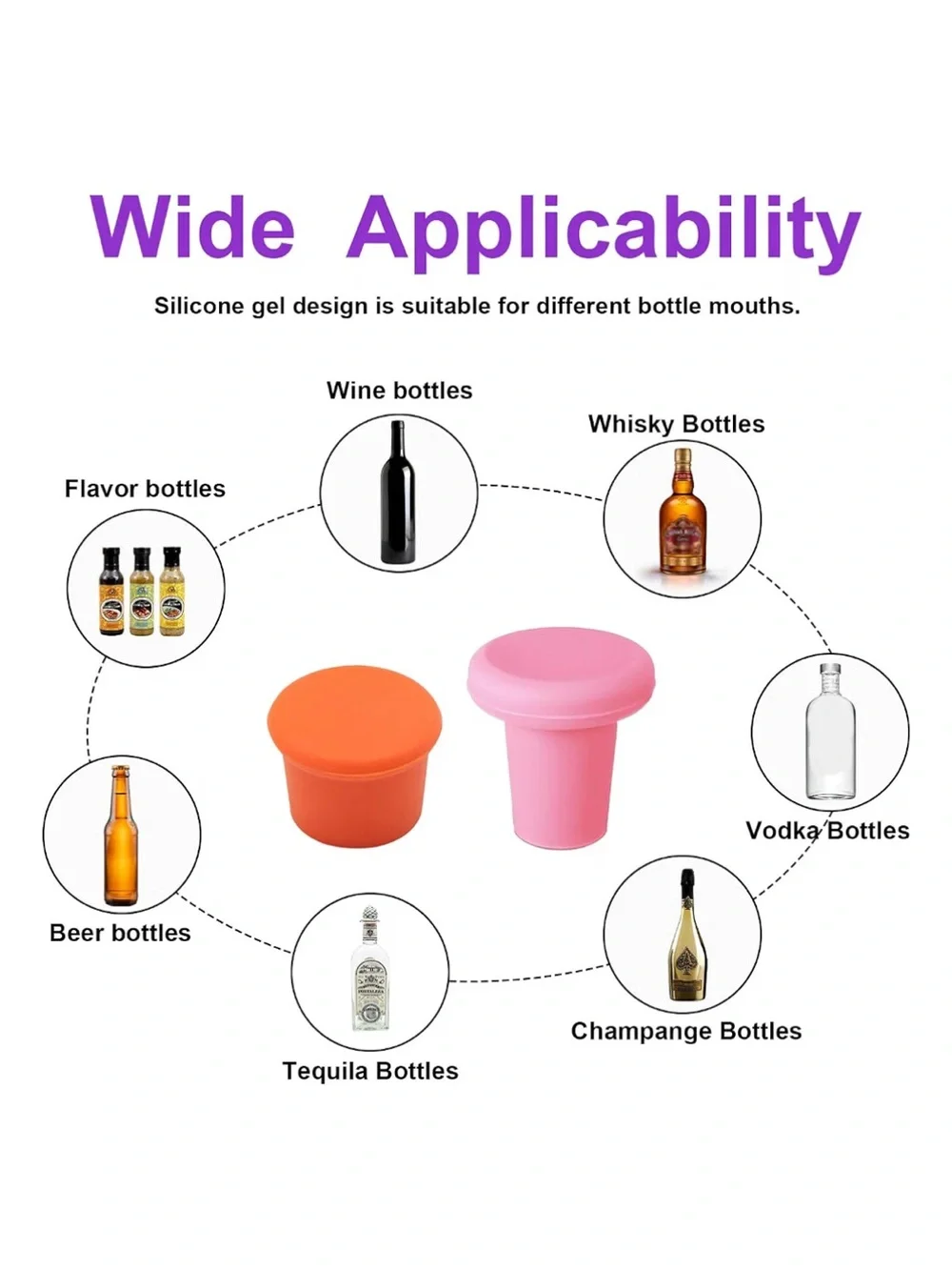 MultiColor Silicone Wine Stoppers & Caps Reusable Beverage Multi Bottle covers